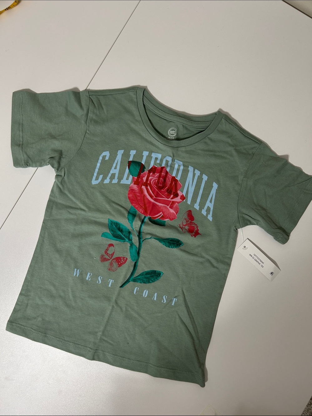 wonder nation Green Tee with Red Rose & Blue Lettering